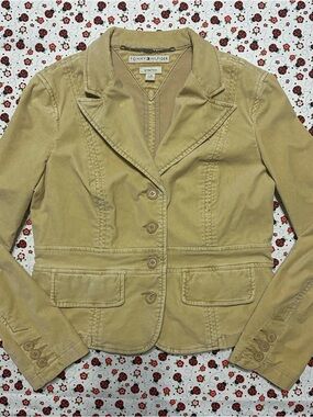 Tommy Hilfiger Tan Stretch Velvet Fitted Blazer Jacket - Size L